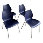 Ensemble de 4 chaises kartell maui si�ges en polypropyl�ne bleu marine, pieds en chrome, par vico magistretti ...