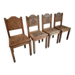 Ensemble de 4 chaises de salle à manger anciennes arts & crafts / début art déco en noyer massif marqueterie ... Ensemble de 4 chaises de salle à manger anciennes arts & crafts / début art déco en noyer massif marqueterie ...