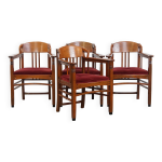 Ensemble de 4 chaises de salle à manger art nouveau / jugendstil avec revêtement rouge Ensemble de 4 chaises de salle à manger art nouveau / jugendstil avec revêtement rouge
