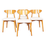 Ensemble de 4 chaises de salle à manger en bois marron clair, revêtement en laine verte Ensemble de 4 chaises de salle à manger en bois marron clair, revêtement en laine verte