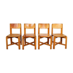 Ensemble de 4 chaises de salle � manger en bois d'orme et cuir cognac