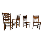 Ensemble de 4 chaises de salle � manger en ch�ne, rustiques, de ferme, � dossier en �chelle avec si�ges ...