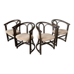 Ensemble de 4 chaises de salle  manger hollandaises en bois courb et bambou du milieu du sicle, rohe ...