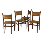Ensemble de 4 chaises de salle � manger italiennes en teck et rotin