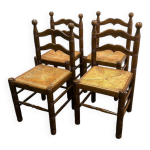 Ensemble de 4 chaises de salle  manger de style provenal franais en chne et jonc, annes 1960
