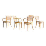 Ensemble de 4 chaises thonet 215p en hêtre avec cannage d'origine et velours Ensemble de 4 chaises thonet 215p en hêtre avec cannage d'origine et velours