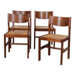 Ensemble de 4 chaises vintage en bois massif et paille, 1980
