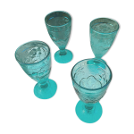 Ensemble de 4 coupes en verre moul bleu