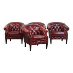 Ensemble de 4 fauteuils club chesterfield en cuir de vache anglais