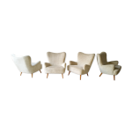 Ensemble de 4 fauteuils organic wingback chairs des années 50 / 60 vintage Ensemble de 4 fauteuils organic wingback chairs des années 50 / 60 vintage