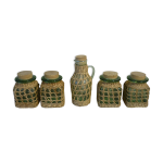 Ensemble de 4 pots et 1 carafe avec bouchons et tressage