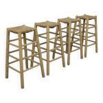 Ensemble de 4 tabourets de bar en bois et rotin, ann�es 1970