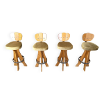 Ensemble de 4 tabourets de bar brutalistes vintage, ann�es 1960
