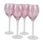 Ensemble de 4 verre  vin en verre rose et grav, vintage