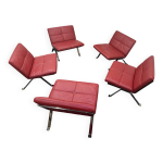 Ensemble de 5 chauffeuses modulables poltrona frau en cuir rouge