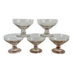 Ensemble de 5 coupes champagne en cristal, pieds travaill et facett, 1960