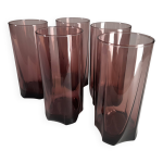 Ensemble de 5 verres  eau / jus, fums vintage mauve