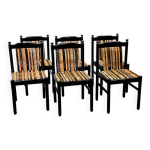 Ensemble de 6 chaises laquées noires avec le tissu d'origine des années 1970. Ensemble de 6 chaises laquées noires avec le tissu d'origine des années 1970.