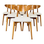 Ensemble de 6 chaises de salle � manger, bois de h�tre clair, tissu boucl� blanc, style moderne