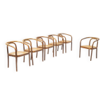 Ensemble de 6 chaises de salle � manger en bois et en rotin synth�tique par antonin sumen pour ton.