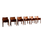 Ensemble de 6 chaises de salle � manger cassina cab avec accoudoirs en cuir cognac par mario bellini, ...