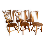 Ensemble de 6 chaises de salle � manger en h�tre massif couleur miel, par de ster gelderland, ann�es ...