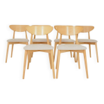 Ensemble de 6 chaises de salle à manger modernes, tissu écru et bois de hêtre naturel Ensemble de 6 chaises de salle à manger modernes, tissu écru et bois de hêtre naturel