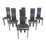 Ensemble de 6 chaises de salle  manger post - modernes en cuir noir, annes 1980