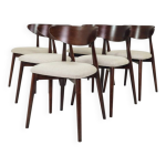 Ensemble de 6 chaises de salle à manger, revêtement beige à chevrons en noyer foncé Ensemble de 6 chaises de salle à manger, revêtement beige à chevrons en noyer foncé