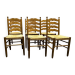 Ensemble de 6 chaises de salle  manger de style provenal en chne avec assise en jonc