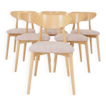 Ensemble de 6 chaises de salle  manger en tissu rose doux, design scandinave, bois naturel