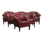 Ensemble de 6 fauteuils club chesterfield en cuir de vache anglais
