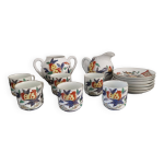 Ensemble de 6 tasses, 6 sous - tasses, théière et pot à lait en porcelaine Ensemble de 6 tasses, 6 sous - tasses, théière et pot à lait en porcelaine