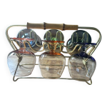 Ensemble de 6 verres colors  spiritueux sur support laiton et bambou