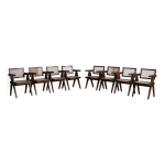 Ensemble de 8 chaises de bureau en rotin pierre jeanneret, inde, annes 1950