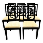Ensemble de 8 chaises de salle à manger laquées noires jean claude mahey pour roche bobois, Ensemble de 8 chaises de salle à manger laquées noires jean claude mahey pour roche bobois,
