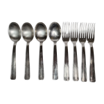 Ensemble de 8 couverts, cuillères à soupe et fourchette dixi en métal argenté Ensemble de 8 couverts, cuillères à soupe et fourchette dixi en métal argenté
