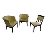 Ensemble art d�co 2 fauteuils cabriolet et 1 chaise assortie, ann�es 1930