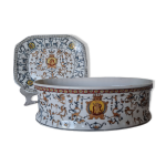 Ensemble assiette ou plateau et jardinire toussi court, peints  la main