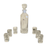 Ensemble, carafe  whisky vintage en cristal avec 6 verres, par luigi bormioli, circa 70 s