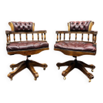 Ensemble de chaises de bureau chesterfield captain anglaises rouges