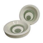 Ensemble de cinq assiettes creuses, opart, annes 70 de la faencerie de gien