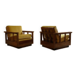Ensemble de deux fauteuils club art dco cubistes en bois et velours, allemagne, annes 1920