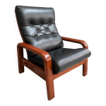 Ensemble de deux fauteuils danois en teck et cuir par hs danemark 1970s