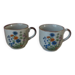 Ensemble de deux tasses mugs en grs mouchet petites fleurs sauvages bohme rtro