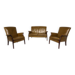 Ensemble de fauteuil en cuir et canap� en cuir froxfield 2, vert mousse, par parker kn.