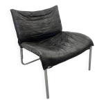 Ensemble de fauteuils lounge vintage scandinave moderne en cuir patchwork noir du milieu du si�cle d'ikea, ...