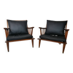 Ensemble de fauteuils de salon en cuir teck, style vintage des annes 1960