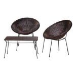 Ensemble de fauteuils et table en rotin italien du milieu du sicle, annes 1950, lot de 3