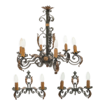 Ensemble grand lustre et 2 appliques, poillerat, 1950